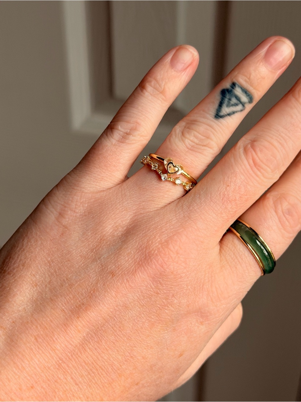 Gold Heart & CZ Stacking Ring - open back adjustable size